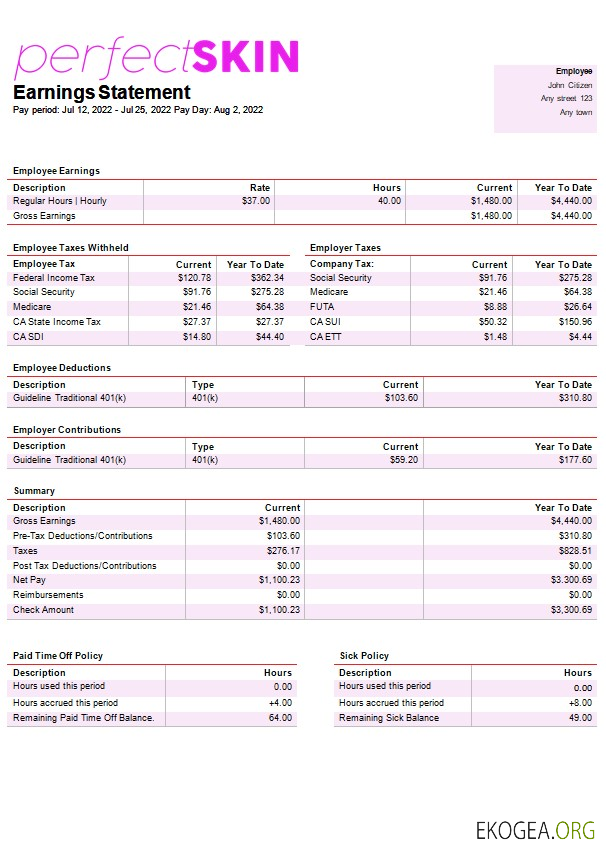 modèle de bulletin de paie d'une entreprise de dermatologie aux formats Word et PDF